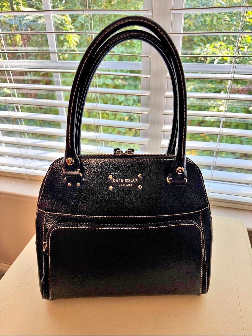 kate spade Black Satchel with Pink and Red Polka Dot Lining-